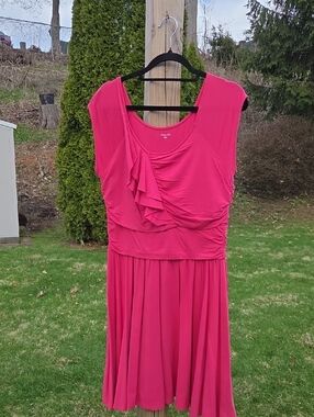 Garnet Hill Fuchsia Ruffle-Front Midi Dress